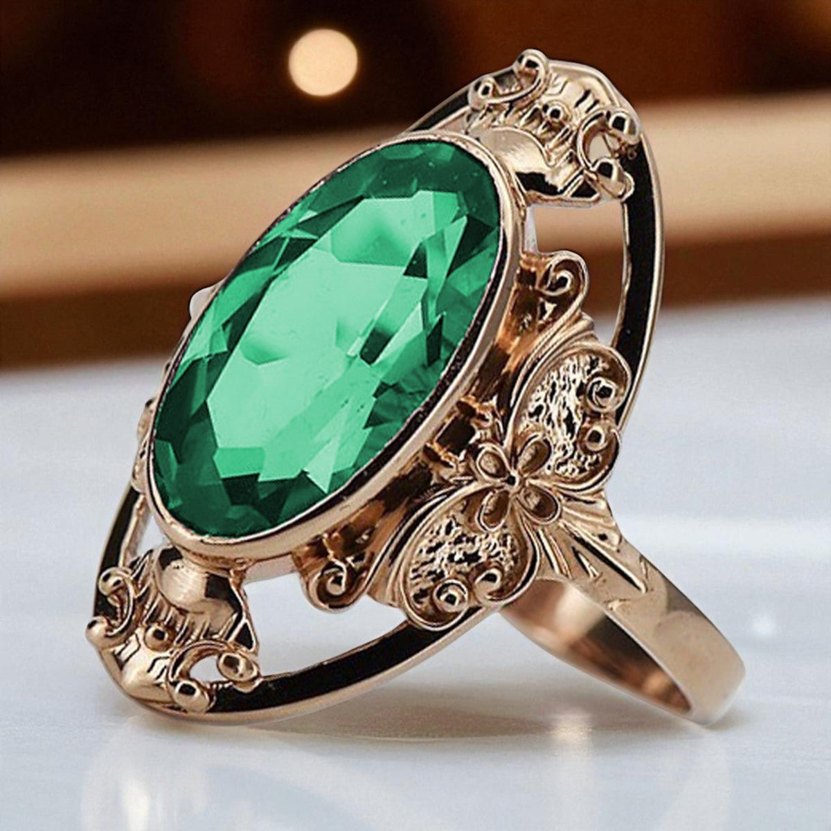 Vintage Emerald Ring in 14K Rose Gold (vrc014r-em)