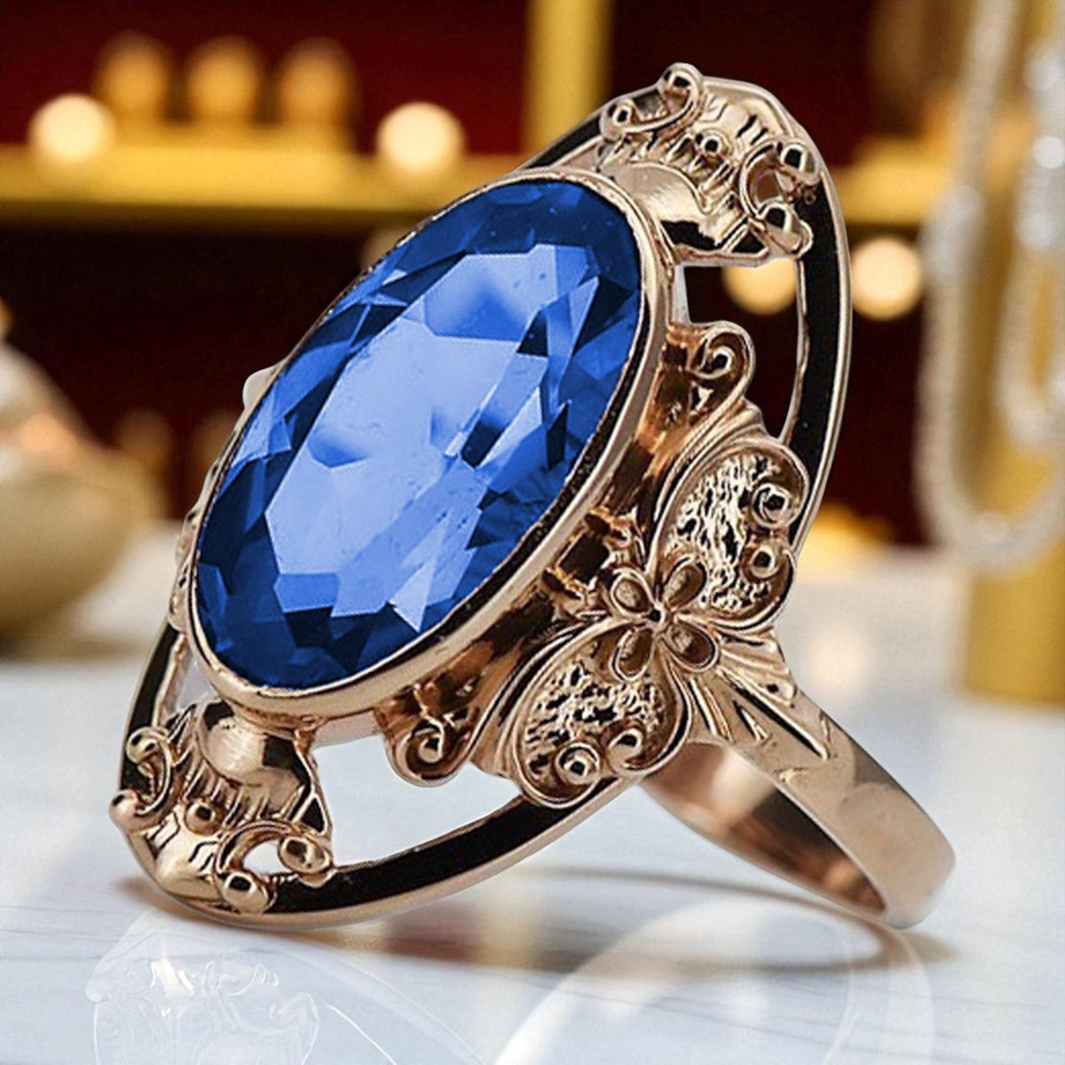Vintage Sapphire Ring in 14K Rose Gold (vrc014r-sp)