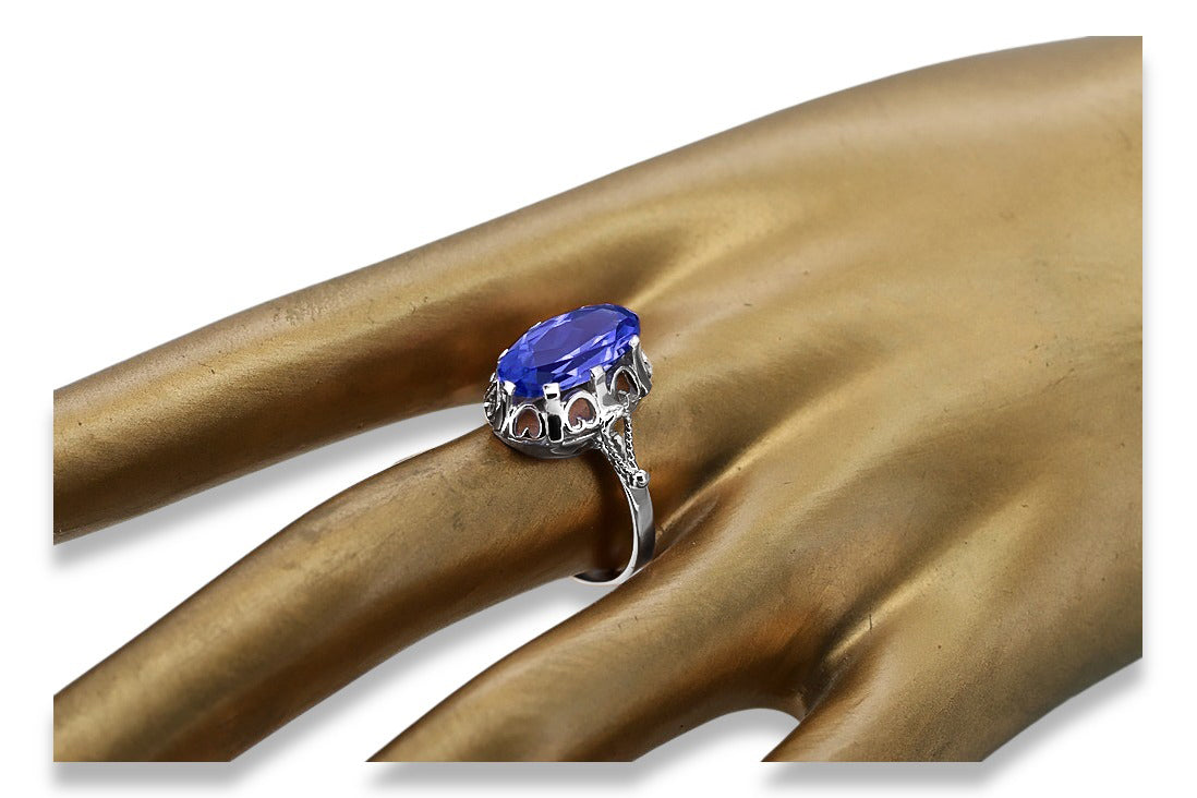 Vintage Sapphire Ring in Sterling Silver (vrc134s-sp) — worn on the hand, showing profile