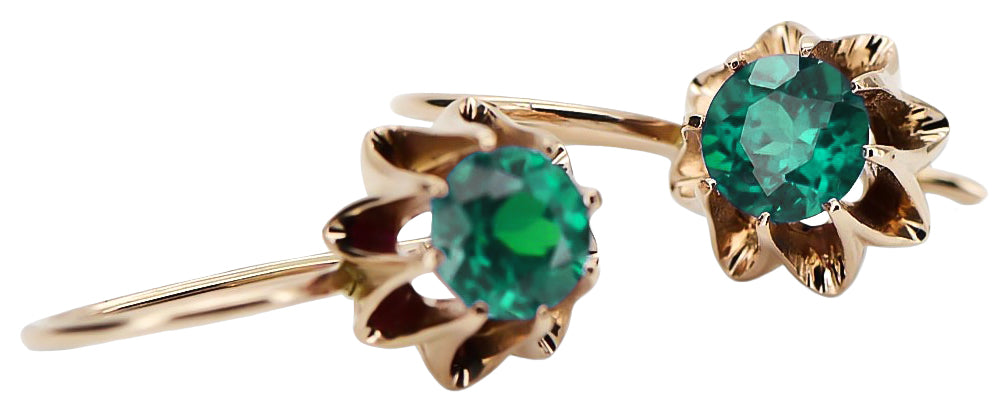 Vintage Emerald Earrings in 14K Rose Gold (vec092r-em) — close-up of the hallmark on the inner band
