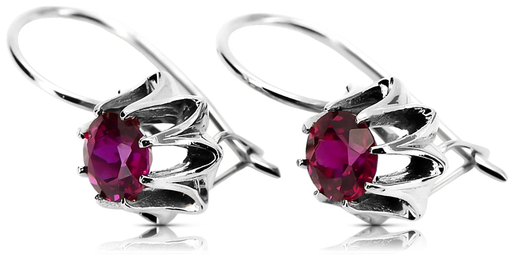 Vintage Ruby Earrings in Sterling Silver (vec092s-rb) — worn on the hand, showing profile
