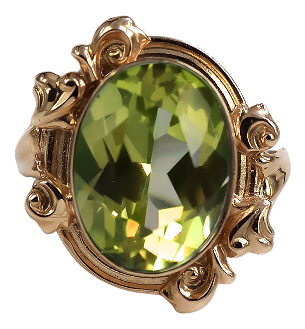 Vintage Yellow Peridot Ring in 14K Rose Gold (vrc100r-yp) — close-up of the hallmark on the inner band