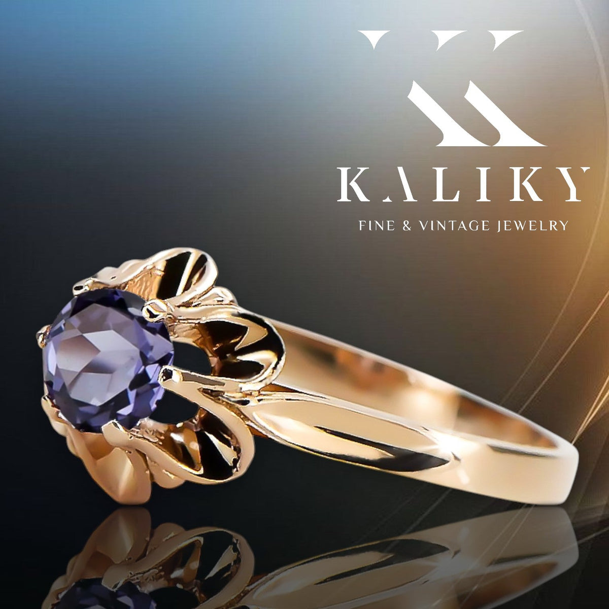 Vintage Alexandrite Ring in 14K Rose Gold (vrc004r-ax) — side view showing the setting
