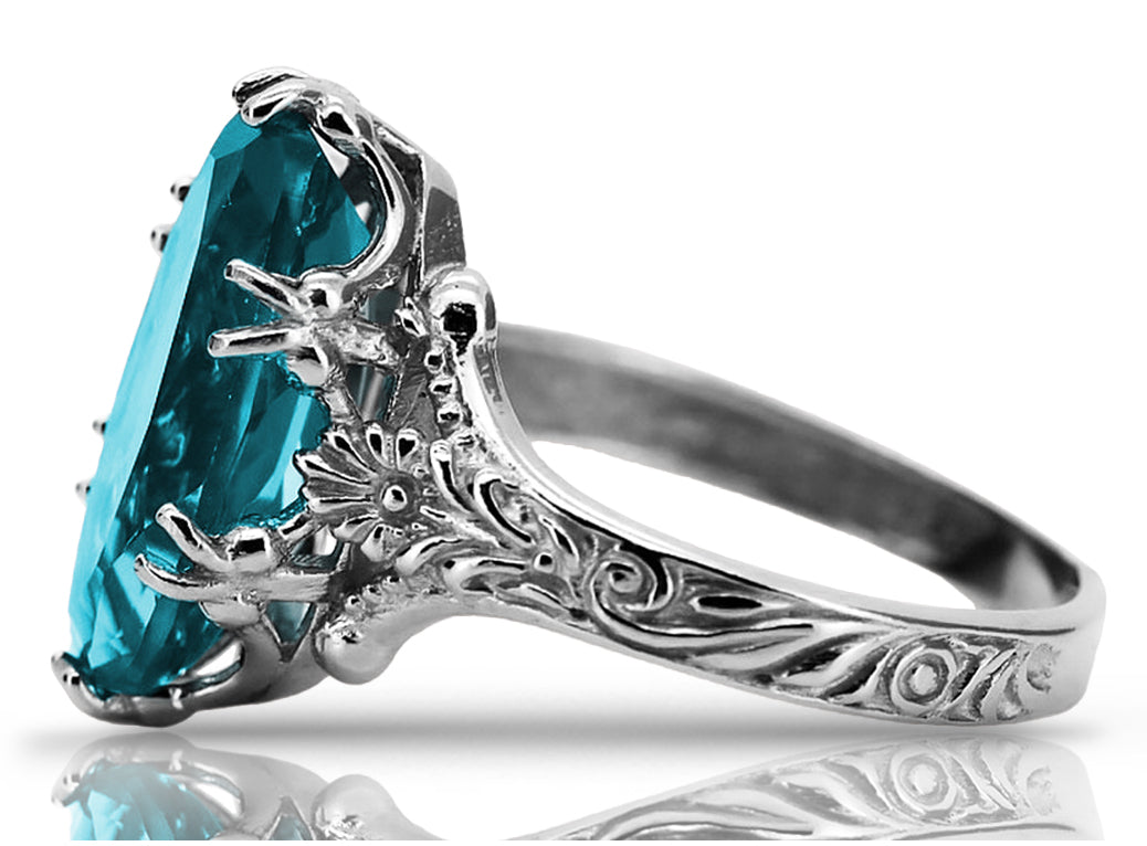 Vintage Aquamarine Oval Ring in Sterling Silver (vrc084s-aq) — side view showing the setting