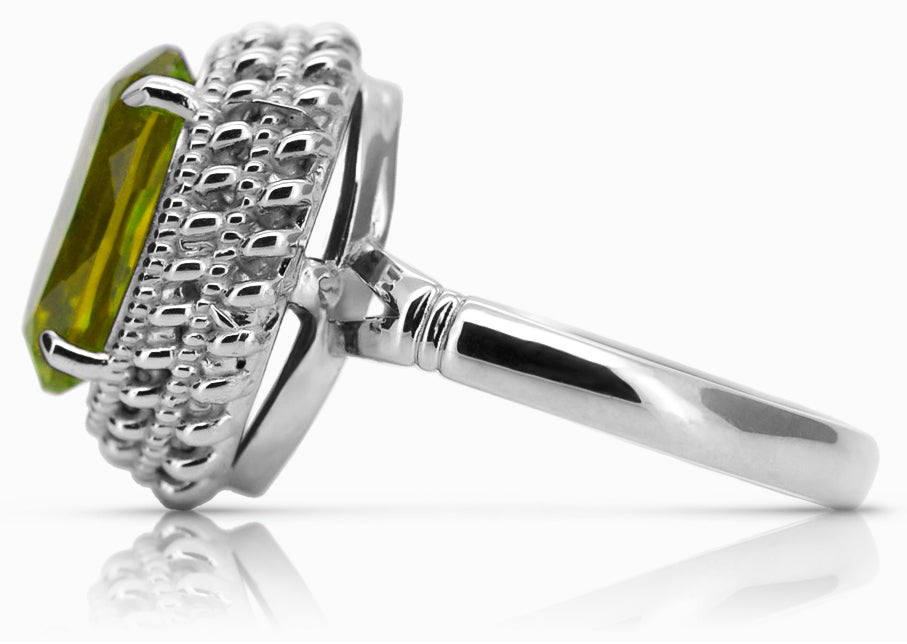 Vintage Yellow Peridot Ring in Sterling Silver (vrc068s-yp) — side view showing the setting