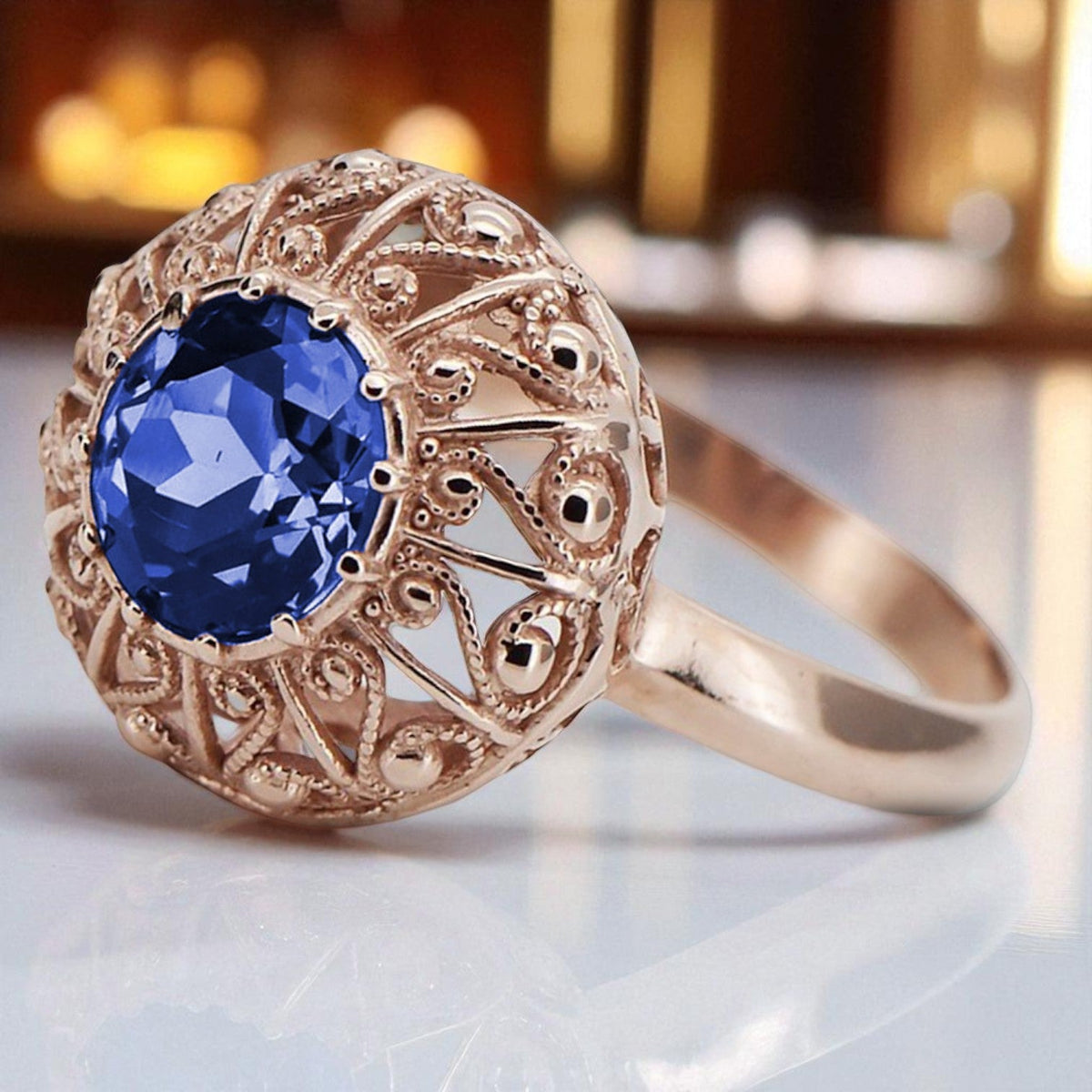 Vintage Sapphire Ring in 14K Rose Gold (vrc059r-sp)