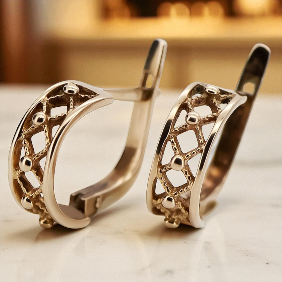 Vintage Hoops Earrings in 14K Rose Gold (ven145)