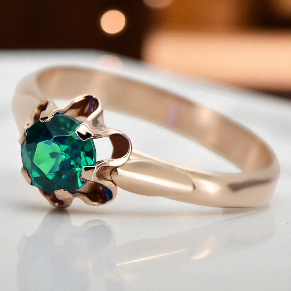 Vintage Emerald Ring in 14K Rose Gold (vrc094r-em)