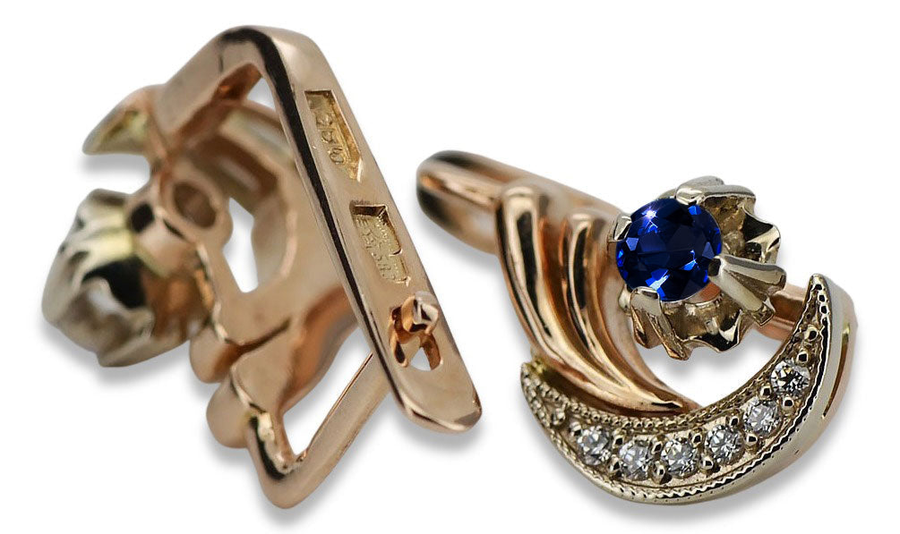 Vintage Sapphire Earrings in 14K Rose & White Gold (vec093rw-sp) — close-up of the hallmark on the inner band
