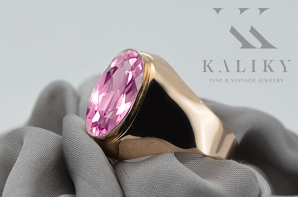 Vintage Amethyst Craft Ring in 14K Rose Gold (vrc077r-am) — close-up of the hallmark on the inner band