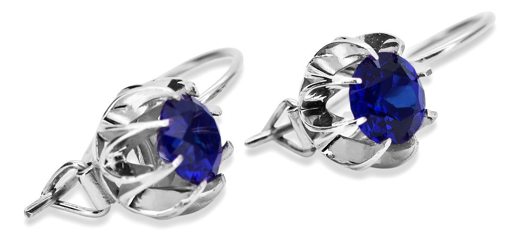 Vintage Sapphire Earrings in Sterling Silver (vec062s-sp) — full view of the piece