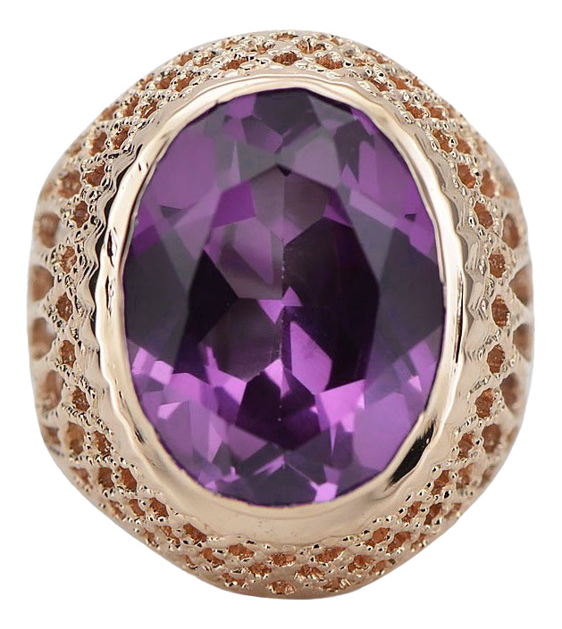 Vintage Amethyst Ring in Rose Gold-Plated Sterling Silver (vrc089rp-am) — close-up of the stone and setting