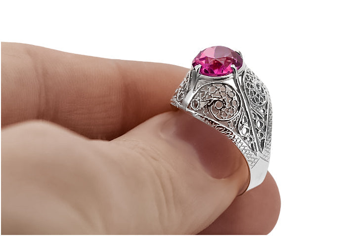 Vintage Ruby Ring in Sterling Silver (vrc026s-rb) — full view of the piece