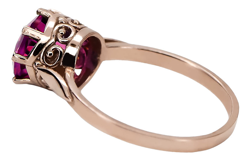 Vintage Ruby Ring in 14K Rose Gold (vrc366r-rb) — back view with the clasp