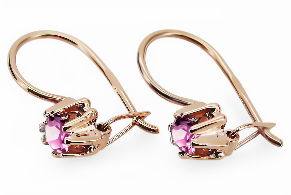 Vintage Amethyst Earrings in 14K Rose Gold (vec053r-am) — close-up of the hallmark on the inner band