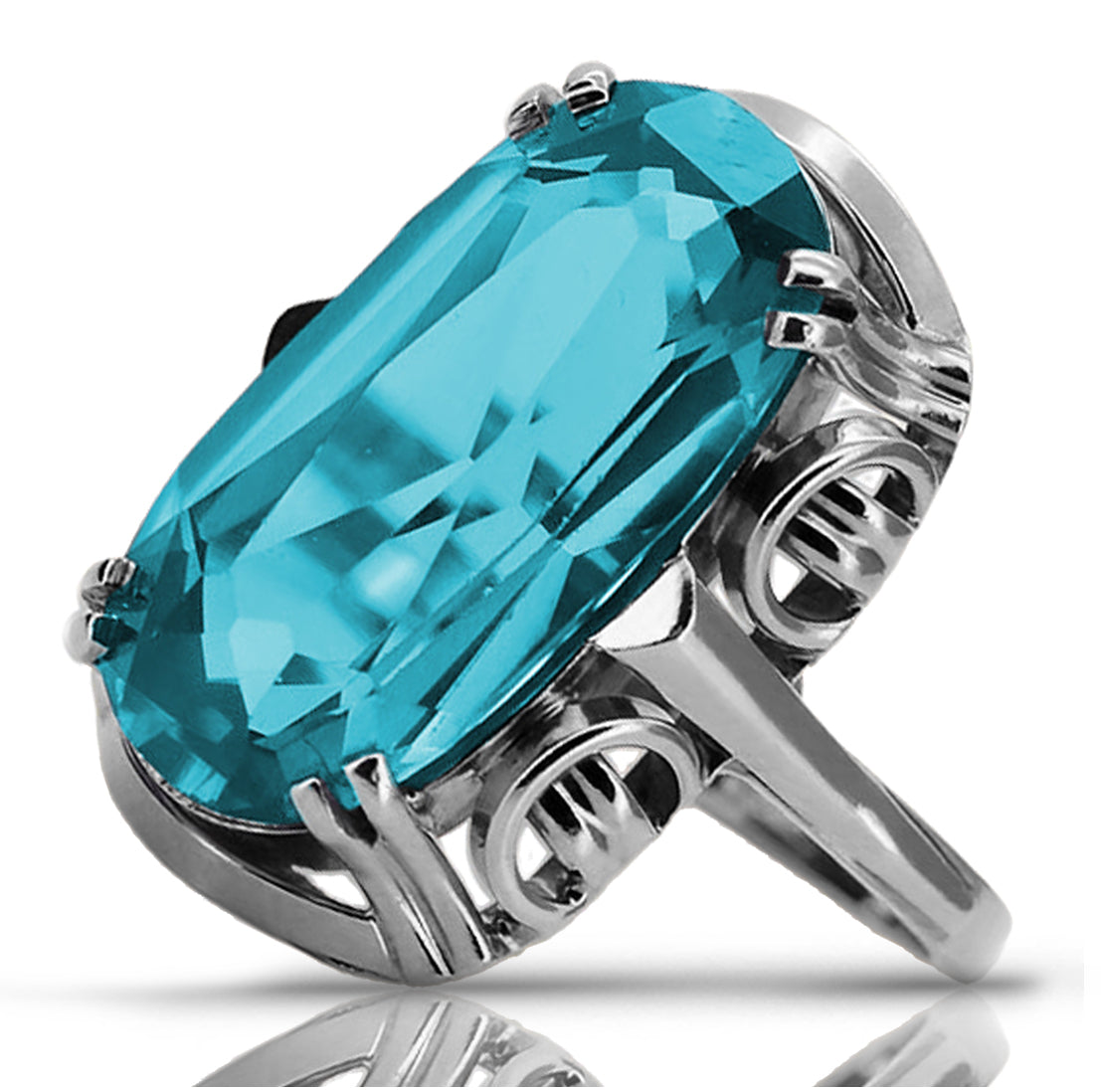 Vintage Aquamarine Ring in Sterling Silver (vrc038s-aq) — full view of the piece