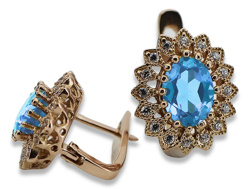 Vintage Aquamarine Earrings in 14K Rose Gold (vec125r-aq) — close-up of the hallmark on the inner band
