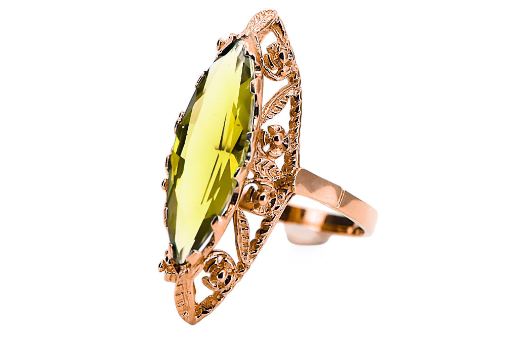 Vintage Yellow Peridot Craft Ring in 14K Rose Gold (vrc005r-yp) — worn on the hand, showing profile