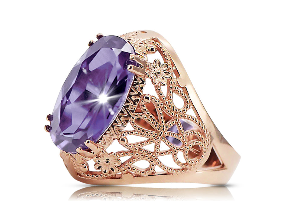 Vintage Alexandrite Ring in 14K Rose Gold (vrc074r-ax) — full view of the piece