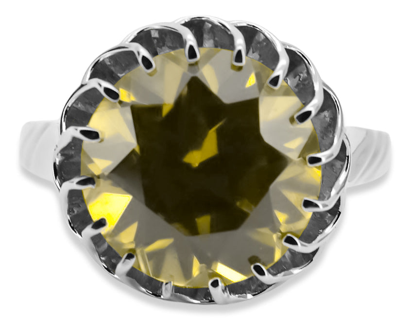 Vintage Yellow Peridot Ring in Sterling Silver (vrc035s-yp) — side view showing the setting