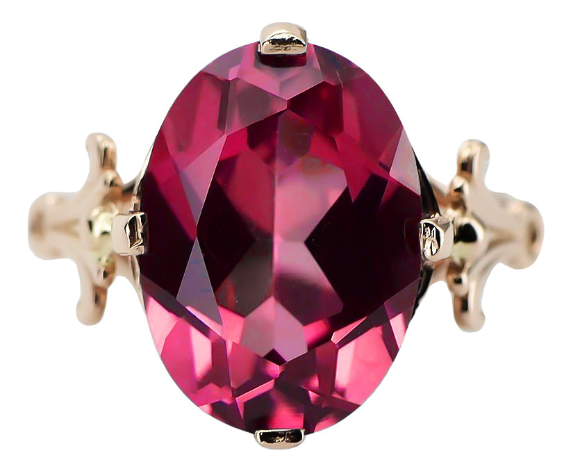 Vintage Ruby Ring in 14K Rose Gold (vrc369r-rb) — close-up of the stone and setting