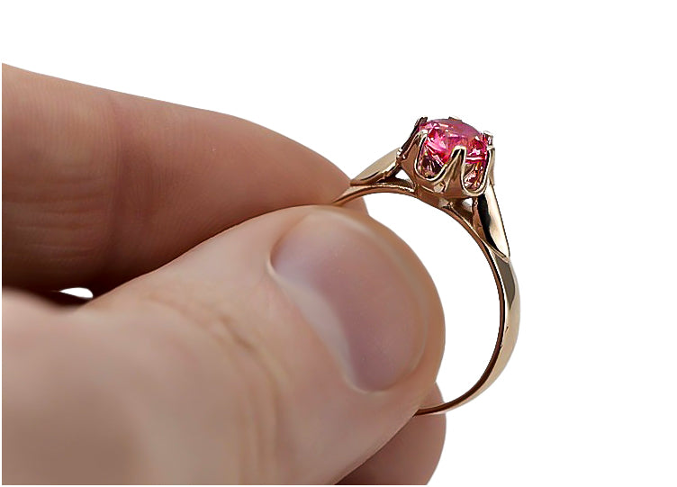Vintage Ruby Round Ring in 14K Rose Gold (vrc122r-rb) — close-up of the hallmark on the inner band