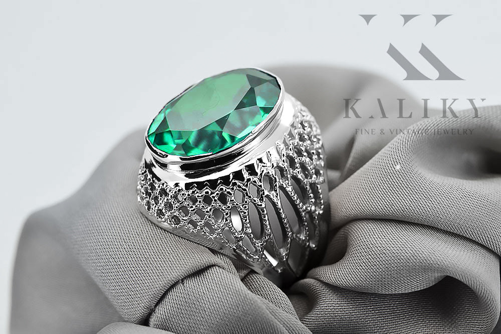 Vintage Emerald Ring in Sterling Silver (vrc089s-em) — close-up of the hallmark on the inner band