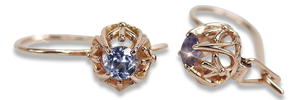 Vintage Alexandrite Made Earrings in 14K Rose Gold (vec145r-ax) — worn on the neckline, showing the drape