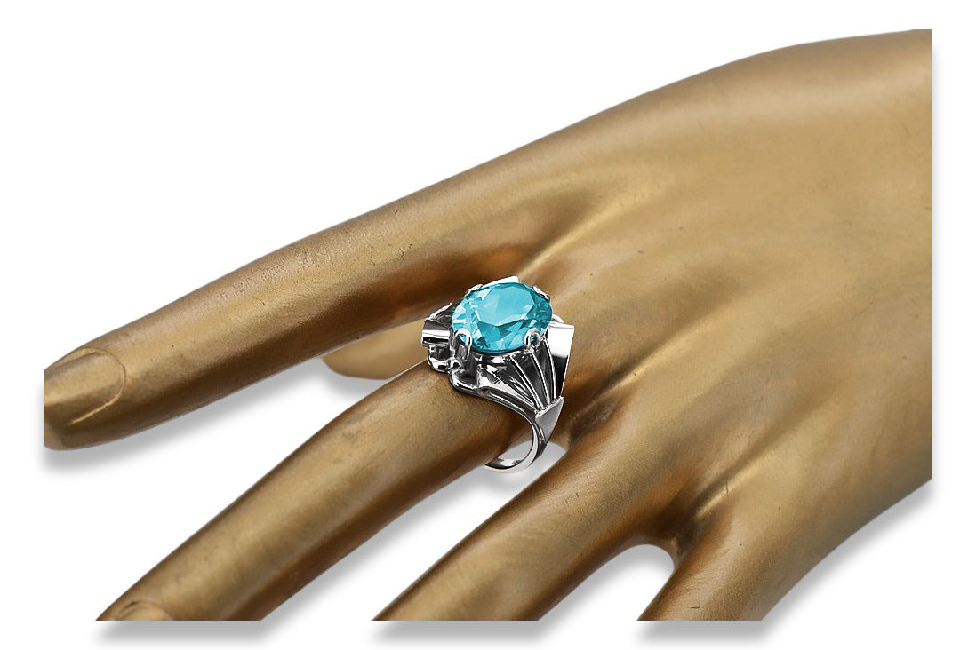 Vintage Aquamarine Ring in Sterling Silver (vrc015s-aq) — full view of the piece