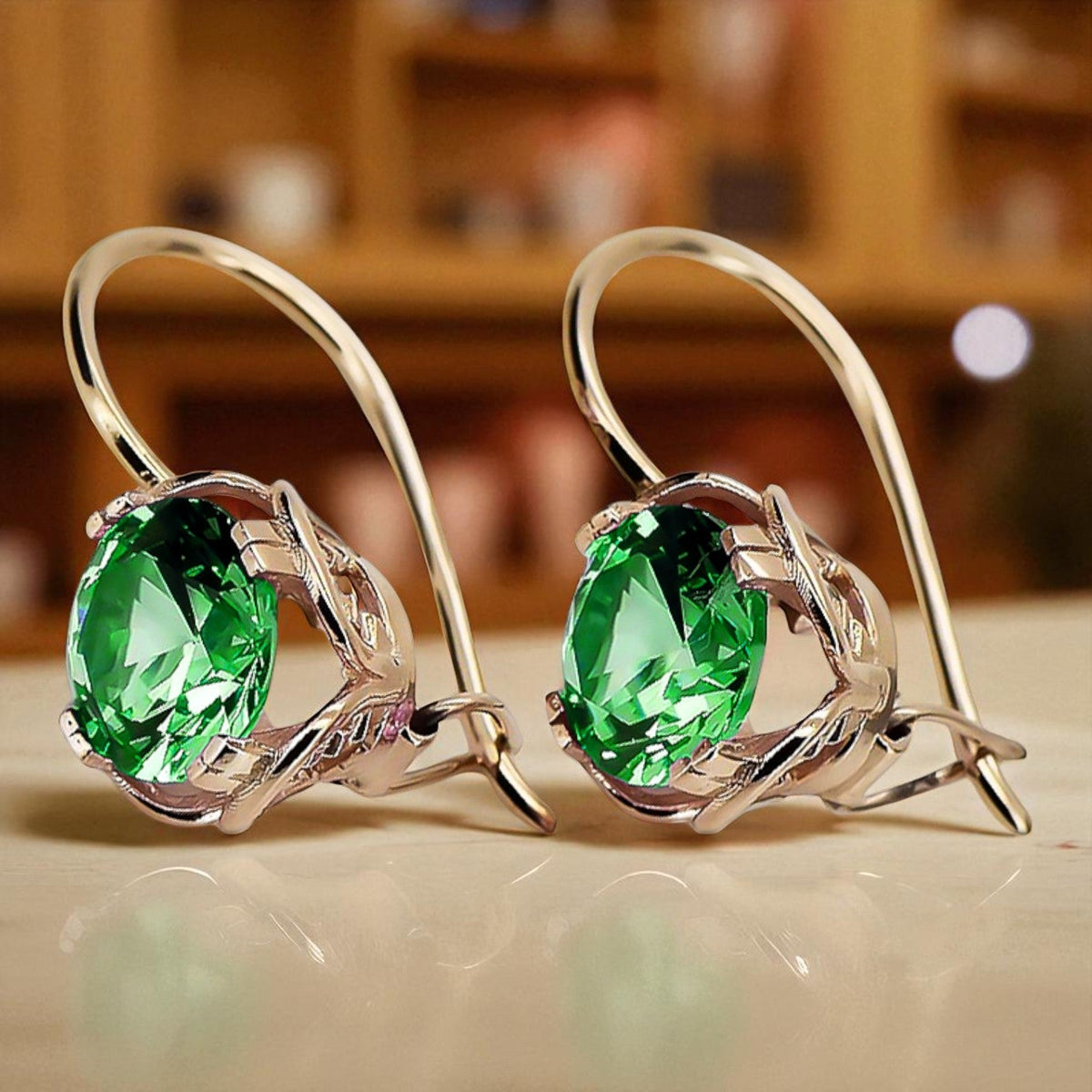 Vintage Emerald Earrings in 14K Rose Gold (vec029r-em)