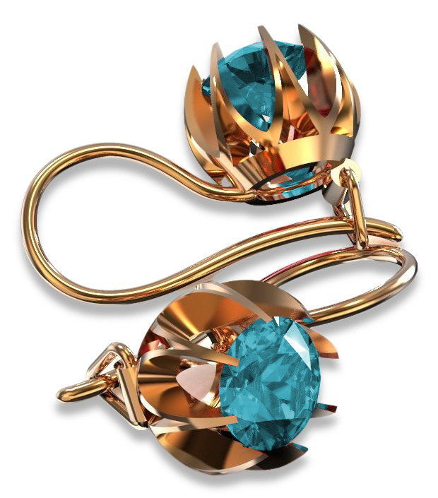 Vintage Aquamarine Earrings in 14K Rose Gold (vec062r-aq) — worn on the neckline, showing the drape