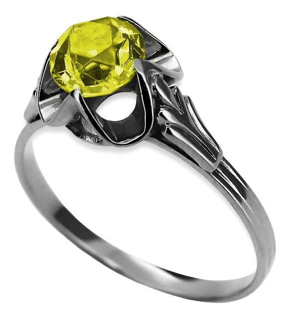 Vintage Yellow Peridot Ring in Sterling Silver (vrc023s-yp) — worn on the neckline, showing the drape