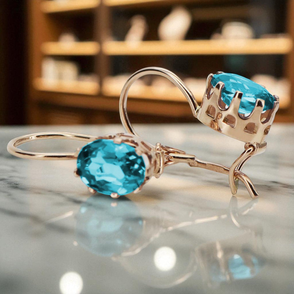 Vintage Aquamarine Earrings in 14K Rose Gold (vec196r-aq)