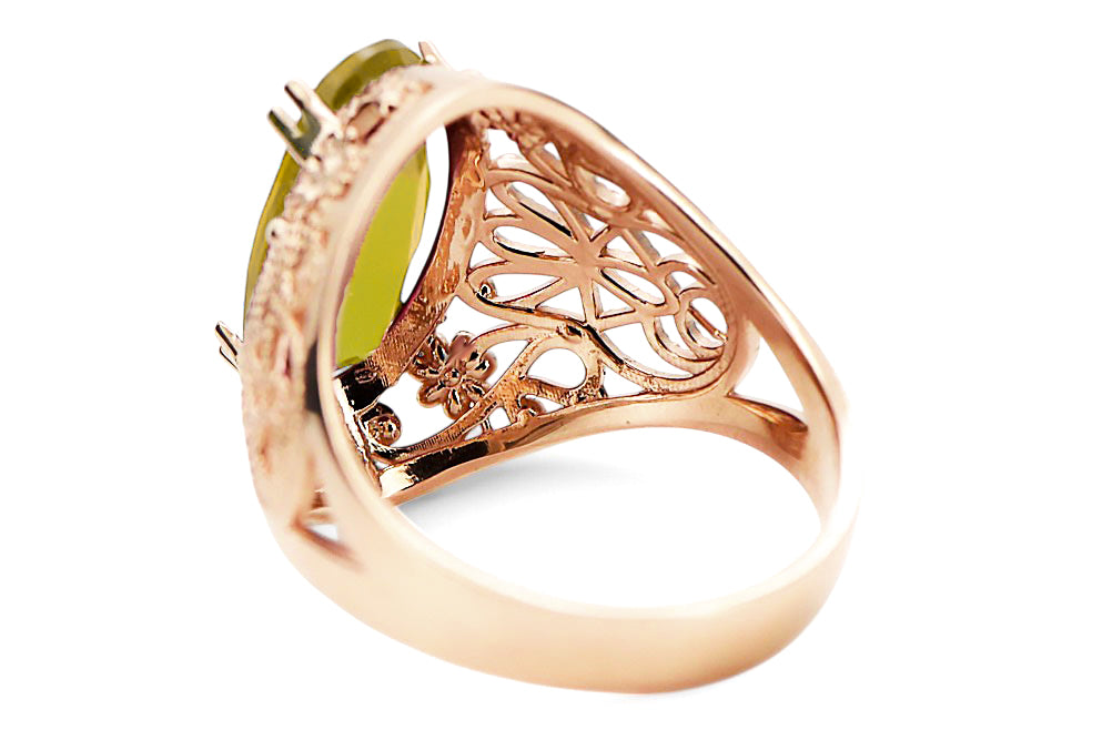 Vintage Yellow Peridot Ring in 14K Rose Gold (vrc074r-yp) — close-up of the hallmark on the inner band
