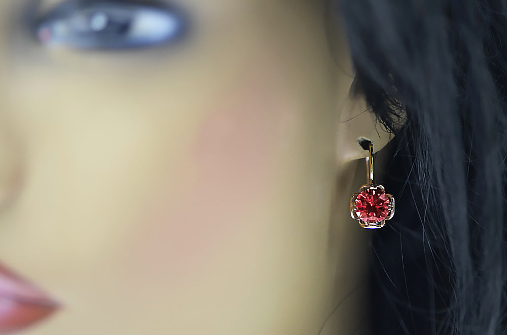 Vintage Ruby Earrings in 14K Rose Gold (vec029r-rb) — full view of the piece