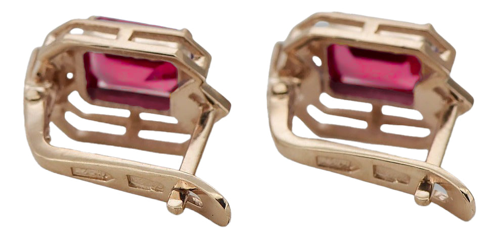 Vintage Ruby Diamonds Craft Earrings in 14K Rose Gold (vec020r-rb) — close-up of the hallmark on the inner band