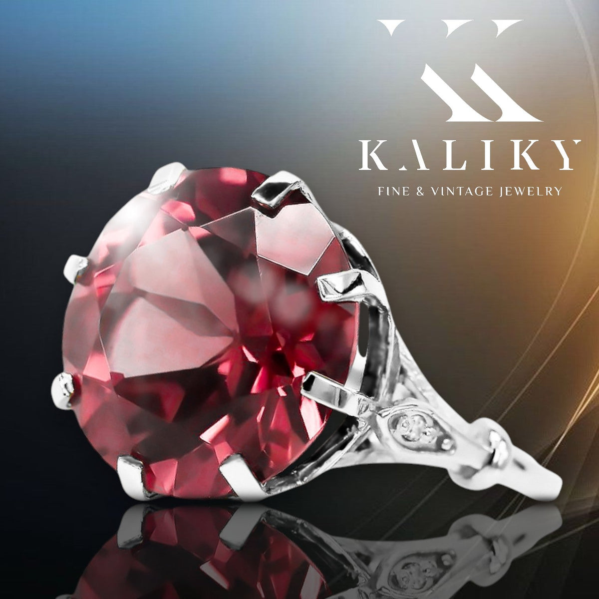 Vintage Ruby Ring in Sterling Silver (vrc073s-rb) — full view of the piece