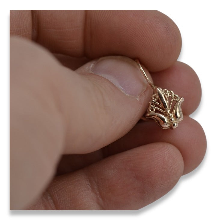 Vintage Flower Earrings in 14K Rose Gold (ven205) — close-up of the stone and setting