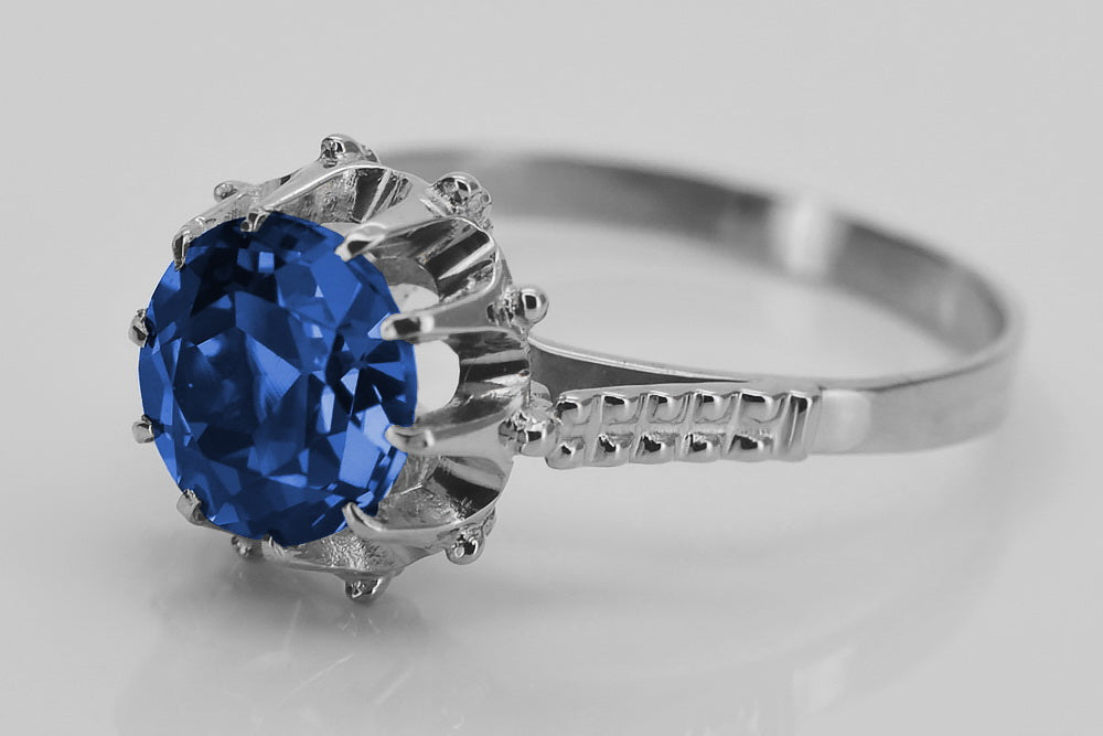 Vintage Sapphire Ring in Sterling Silver (vrc045s-sp)