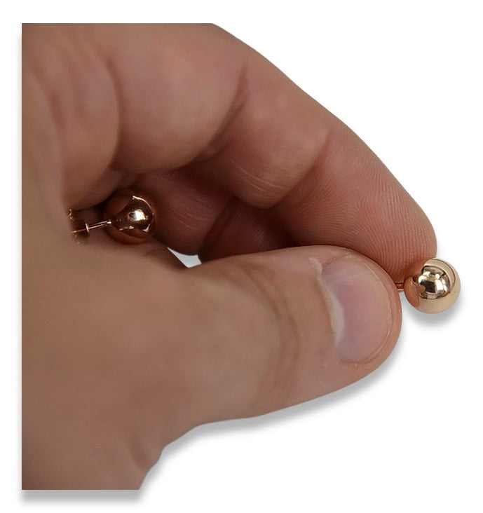 Vintage Ball Earrings in 14K Rose Gold (ven085) — side view showing the setting