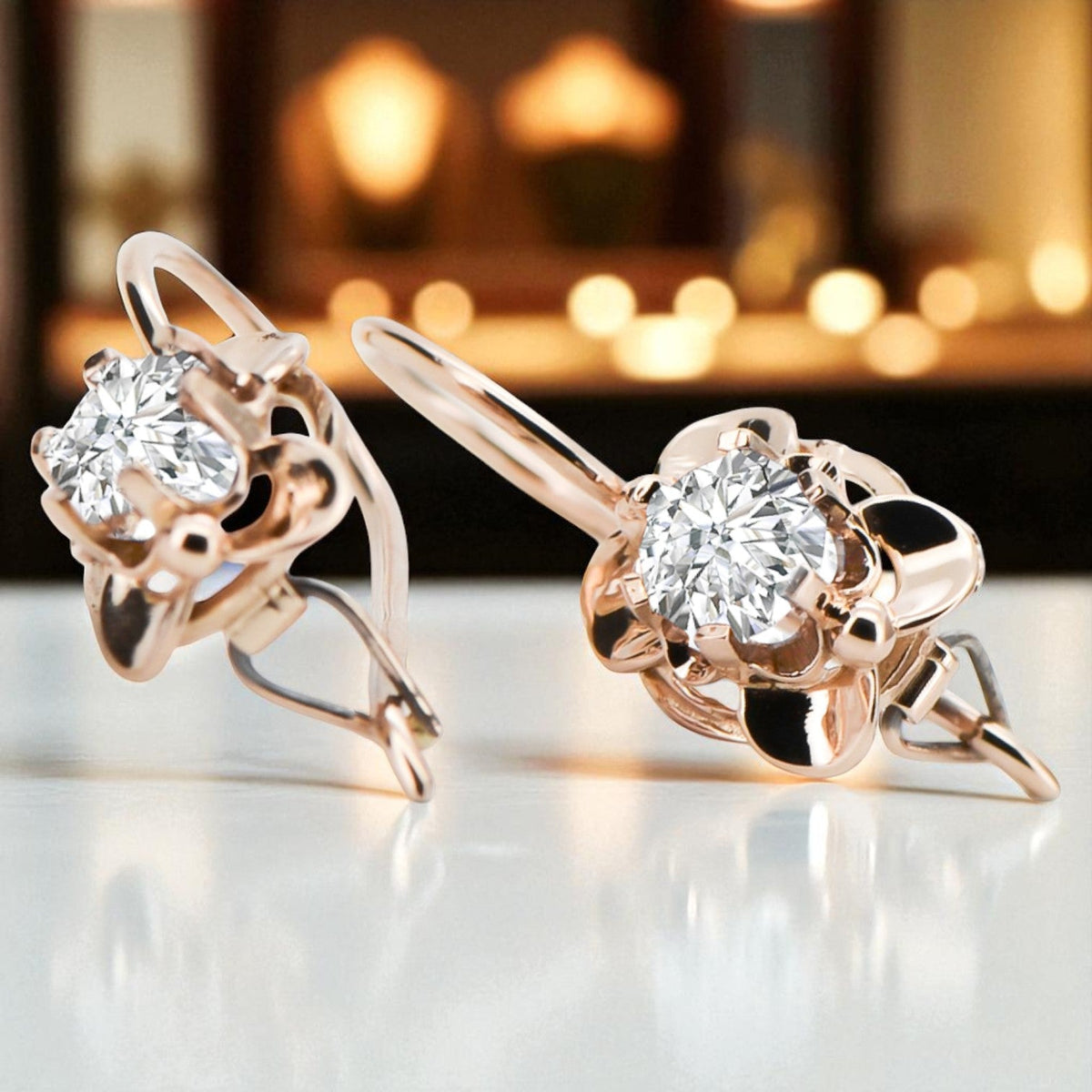 Vintage Zircon Craft Earrings in 14K Rose Gold (vec116r-zi)