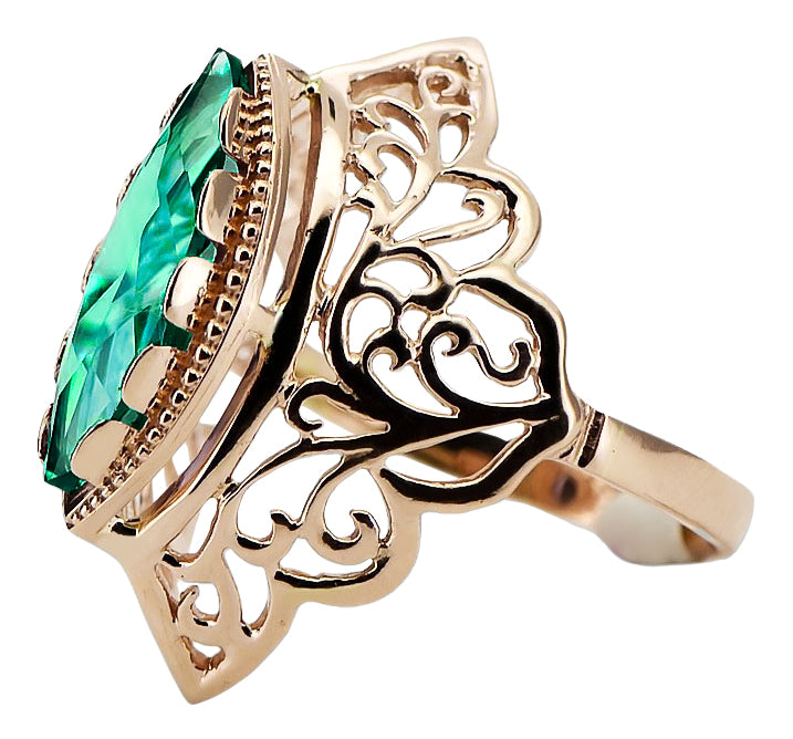Vintage Emerald Craft Ring in 14K Rose Gold (vrc017r-em) — close-up of the stone and setting