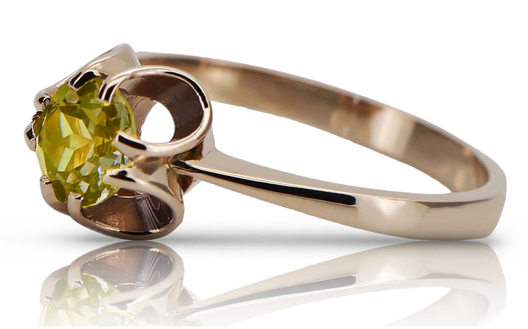 Vintage Yellow Peridot Ring in 14K Rose Gold (vrc348r-yp) — side view showing the setting