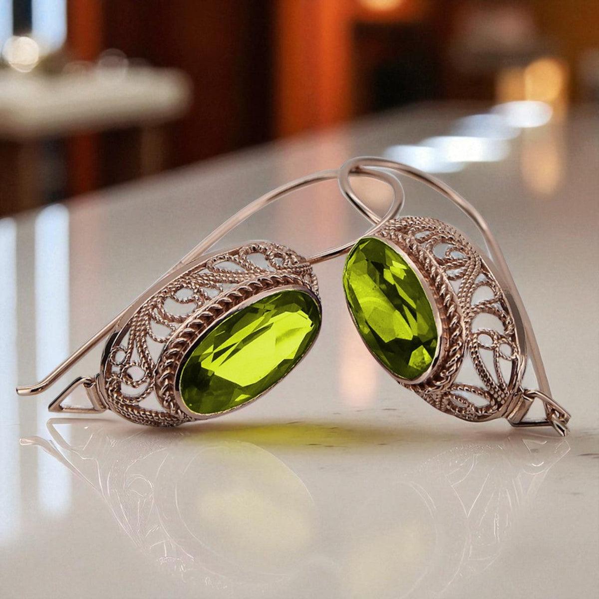 Vintage Yellow Peridot Earrings in 14K Rose Gold (vec023r-yp)