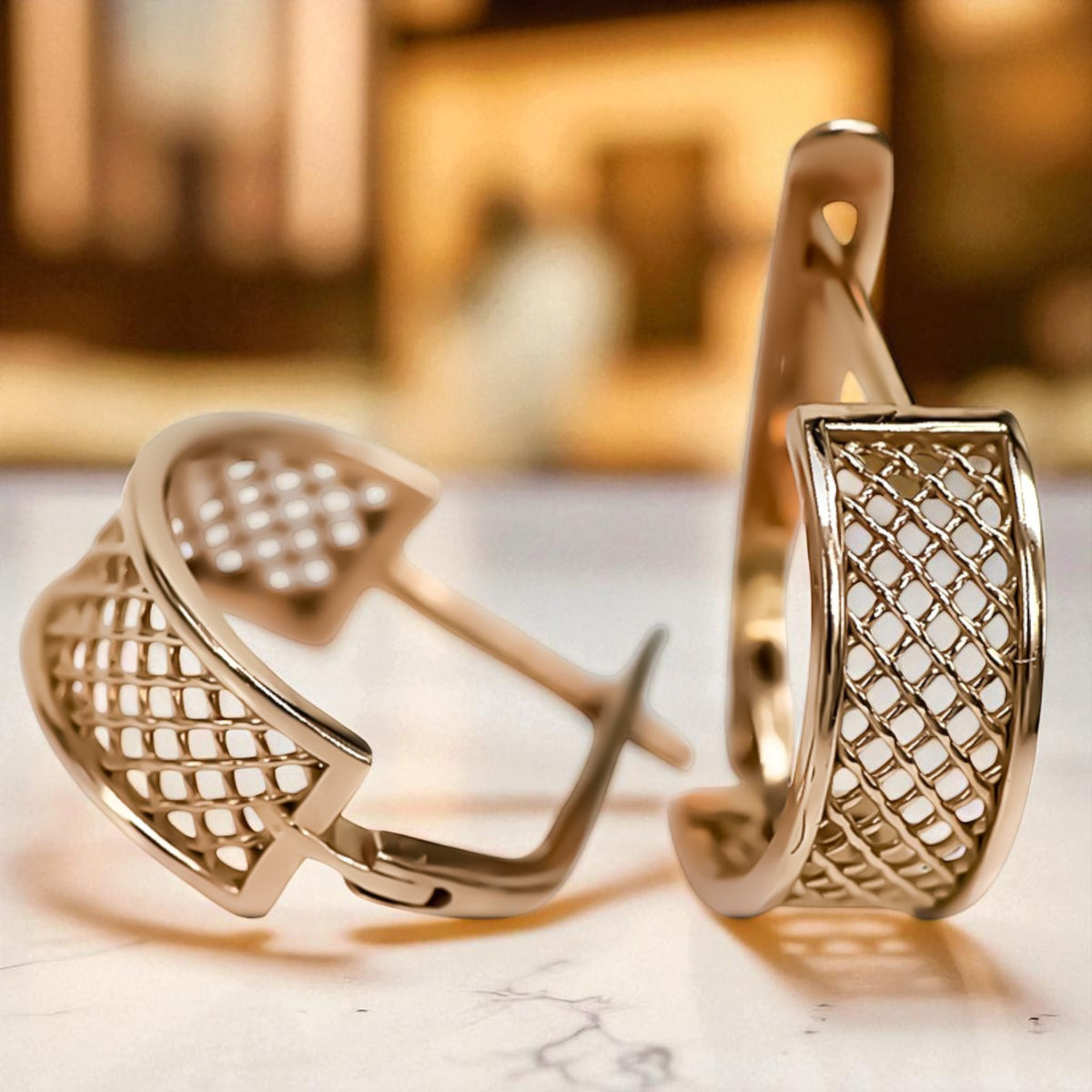 Vintage Lattice Hoop Earrings in Rose Gold-Plated Sterling Silver (ven121rp)