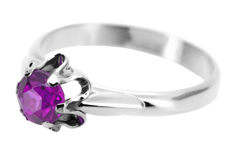 Vintage Amethyst Ring in Sterling Silver (vrc094s-am) — side view showing the setting