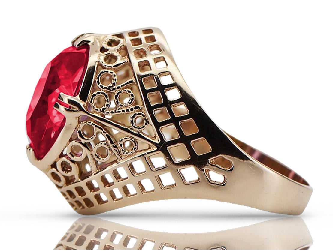 Vintage Ruby Ring in 14K Rose Gold (vrc030r-rb) — close-up of the stone and setting