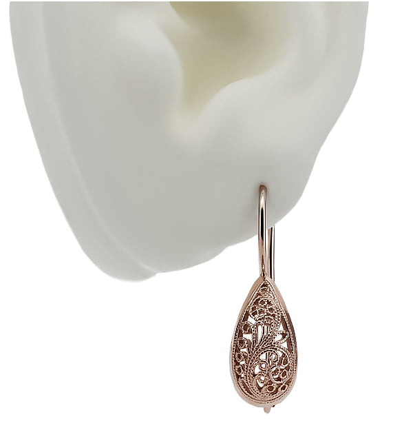 Vintage Earrings in Rose Gold-Plated Sterling Silver (ven023rp) — full view of the piece