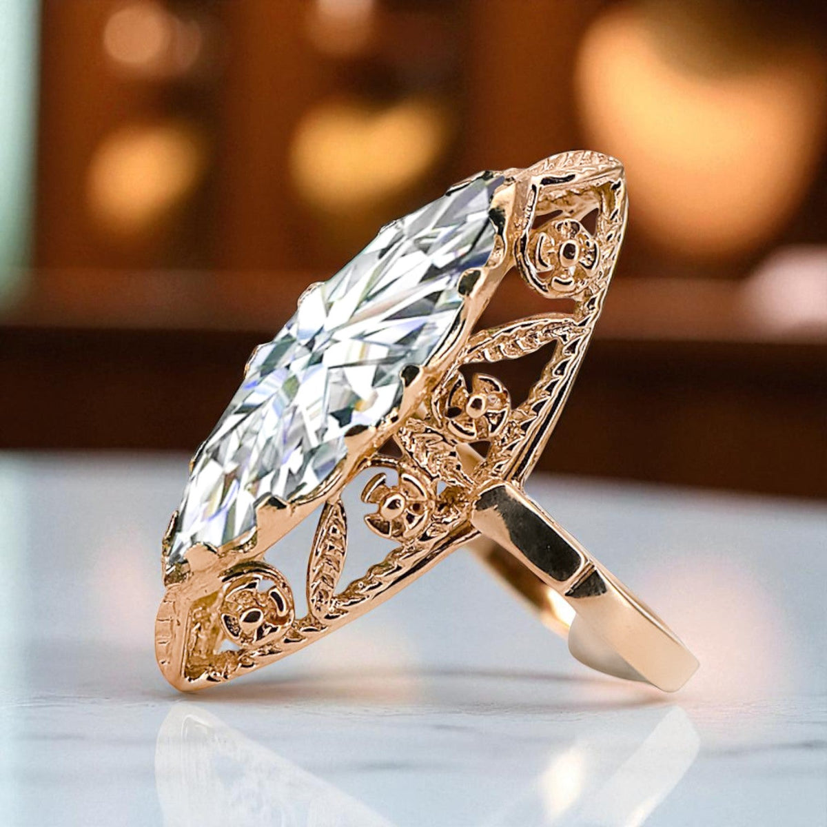 Vintage Zircon Ring in 14K Rose Gold (vrc005r-zi)