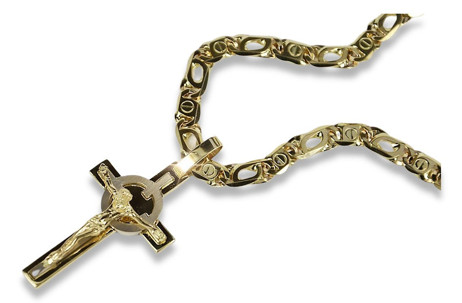 Vintage Catholic Cross Pendant in 14K Yellow & White Gold (ctc031yw) — full view of the piece
